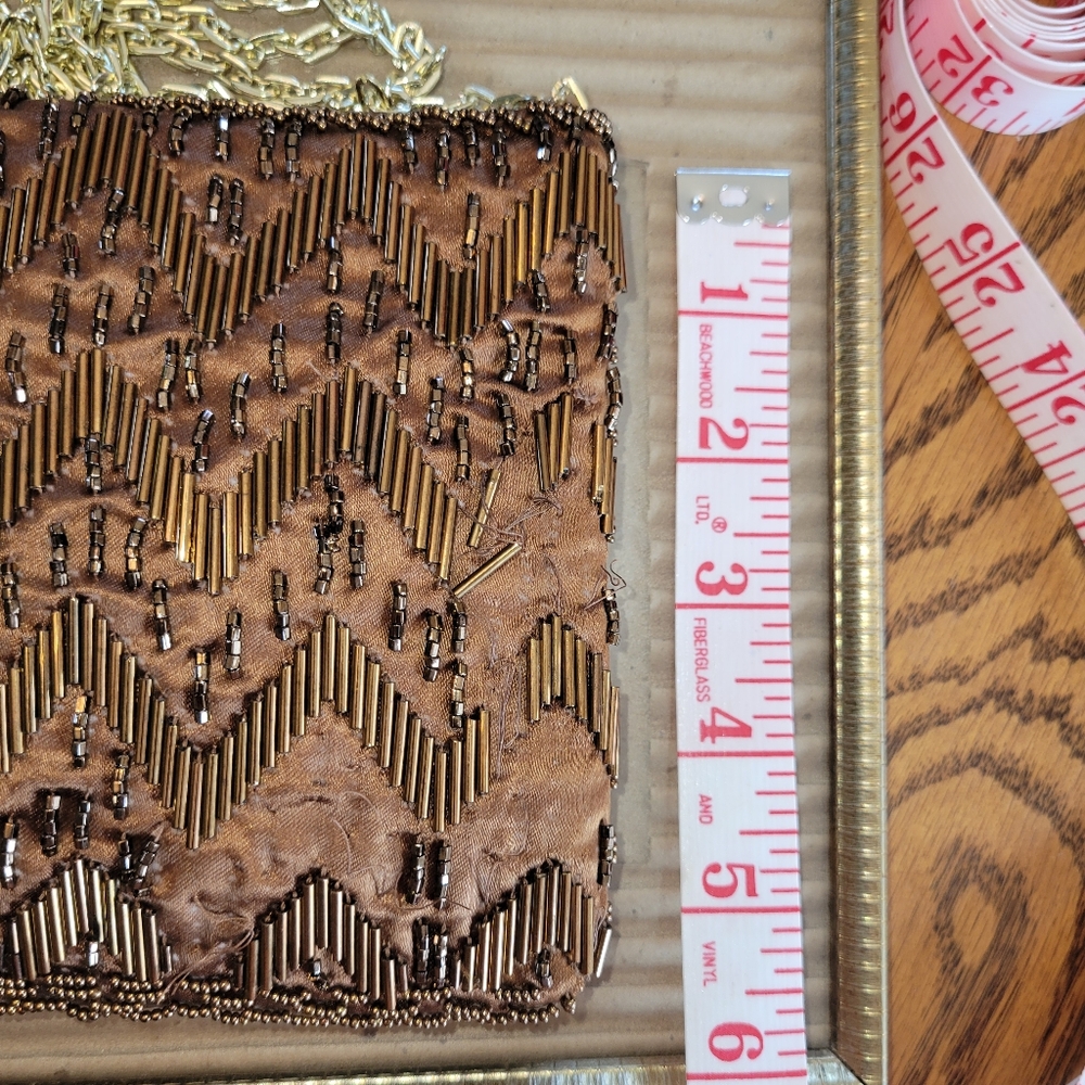 Fine Arts Beaded Bag ~ Vintage ~ Hong Kong ~ Bronze Shimmer ~ Needs TLC - Picture 13 of 16